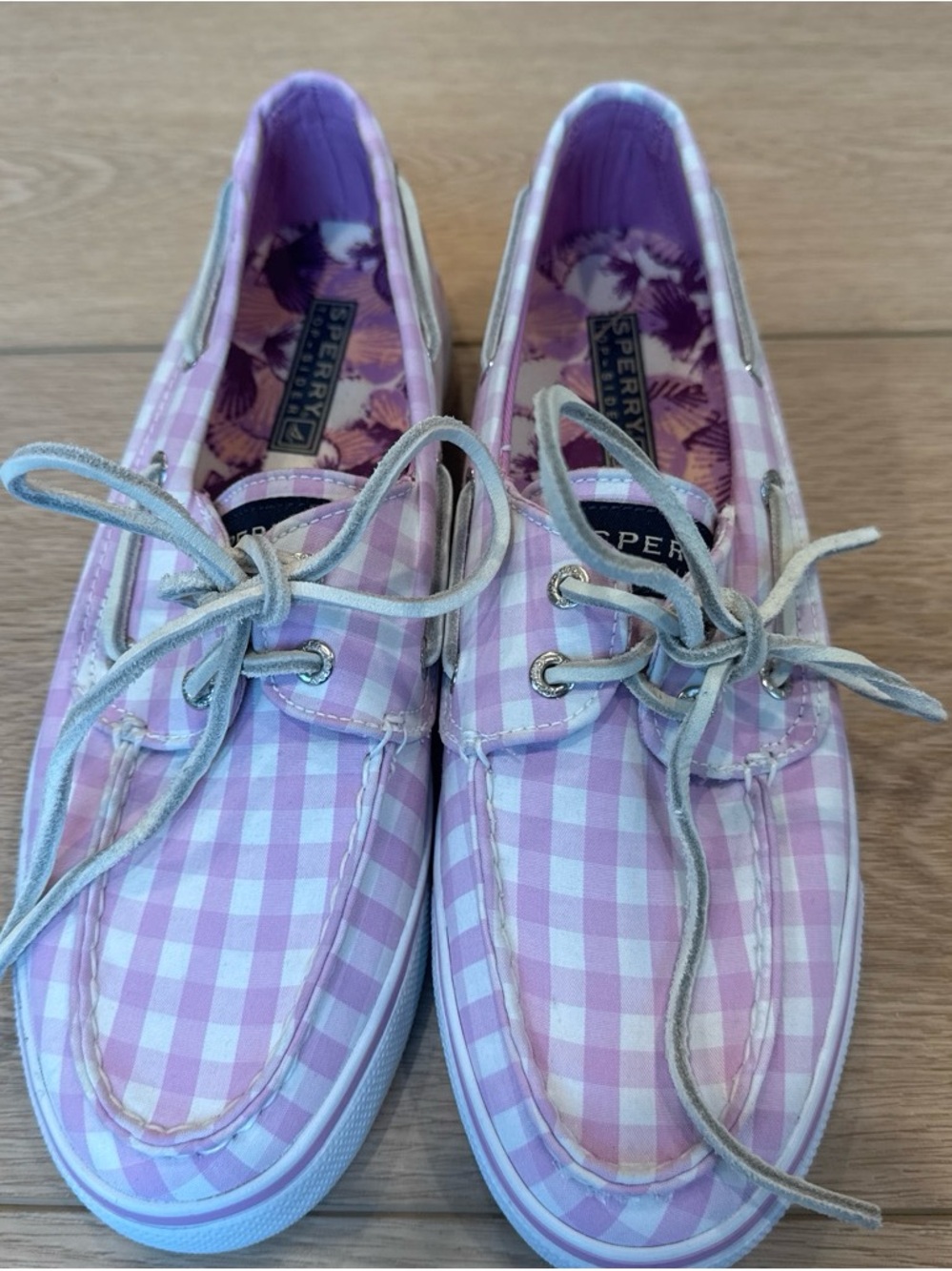 Sperry Lavender Gingham Boat Shoes